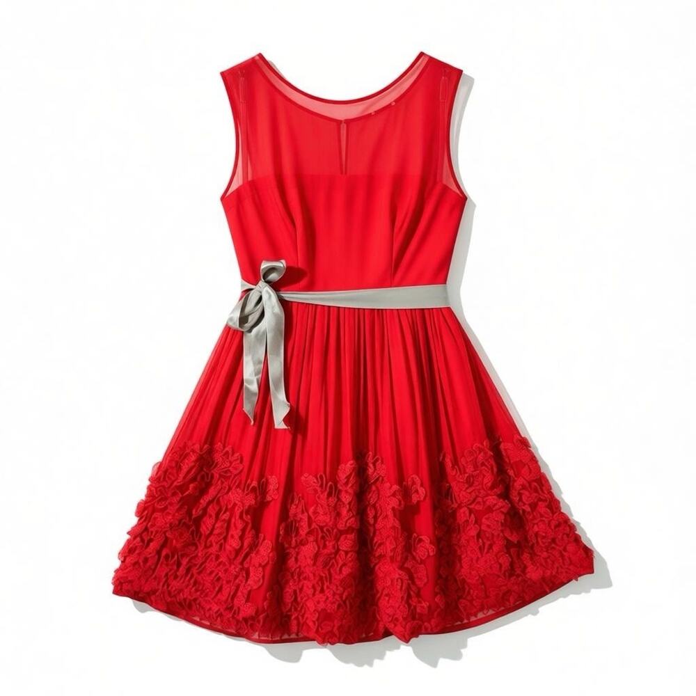 Burning Torch Anthropologie Red Silk Rosette Dress Small Fit Vintage Sleeveless